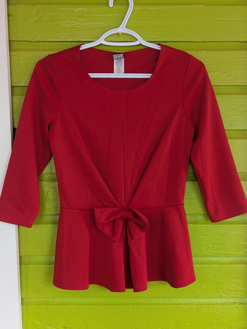 Women’s Red Peplum Tunic Top With Bow Size Small